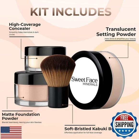 4pc Full Size Kit (Light) Mineral Makeup Matte Translucent Loose Foundation - Picture 2 of 5